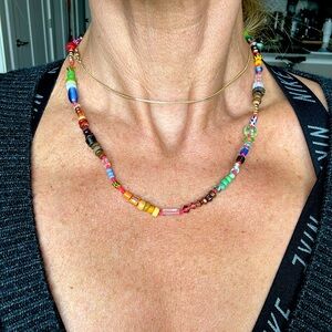 Hand-crafted and designed Czech glass Beaded Necklace on Neon string!